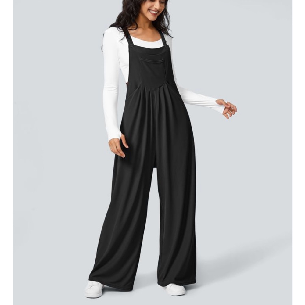 Black Halara Wide-Leg Overalls